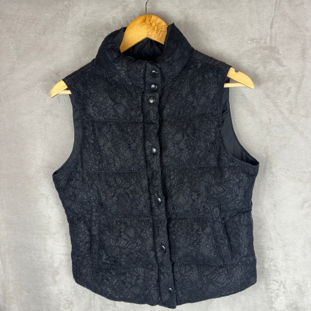 Denim & Supply Ralph Lauren Black Lace Overlay Quilted Puffer Vest Small